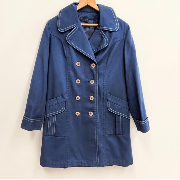 Vintage Jackets & Blazers - Women's Navy Double-Breasted Coat